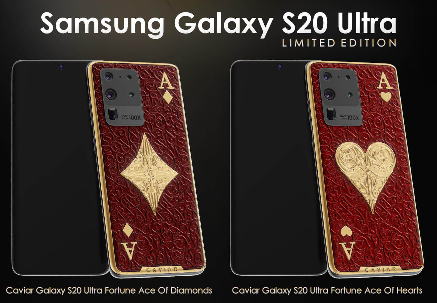 نتيجة بحث الصور عن Caviar decks the Samsung Galaxy S20 Ultra in gold, playing cards