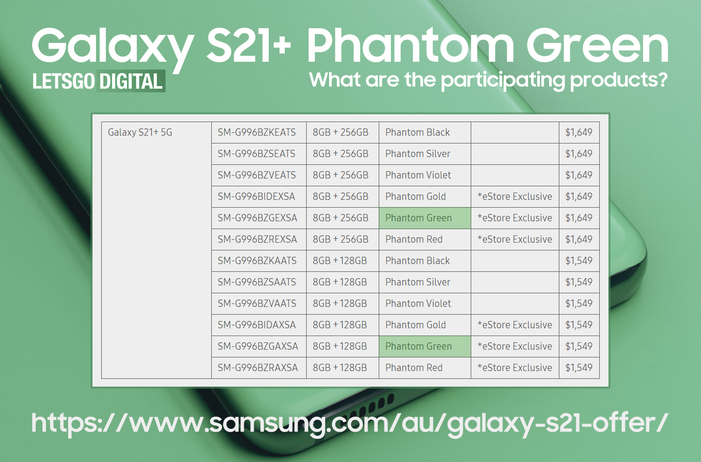 Samsung Galaxy S21 Plus Phantom Green Letsgodigital